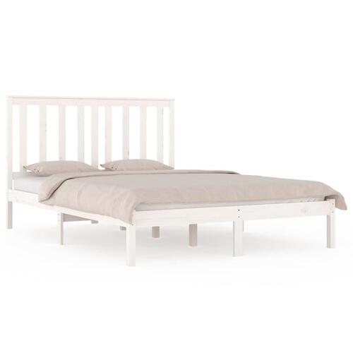 Sengestel 135x190 cm Double massivt fyrretræ hvid