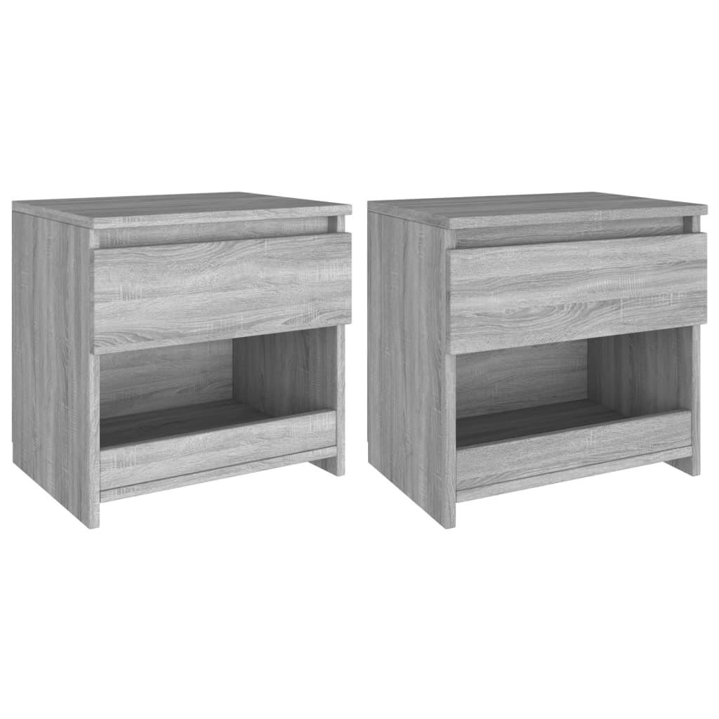 Sengeborde 2 stk. 40x30x39 cm konstrueret træ grå sonoma-eg
