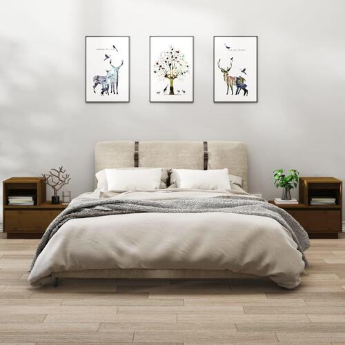 Sengeborde 2 stk. 60x34x51 cm massivt fyrretræ gyldenbrun