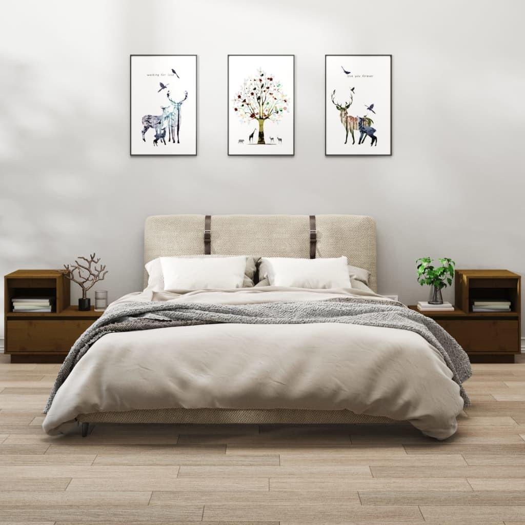 Sengeborde 2 stk. 60x34x51 cm massivt fyrretræ gyldenbrun