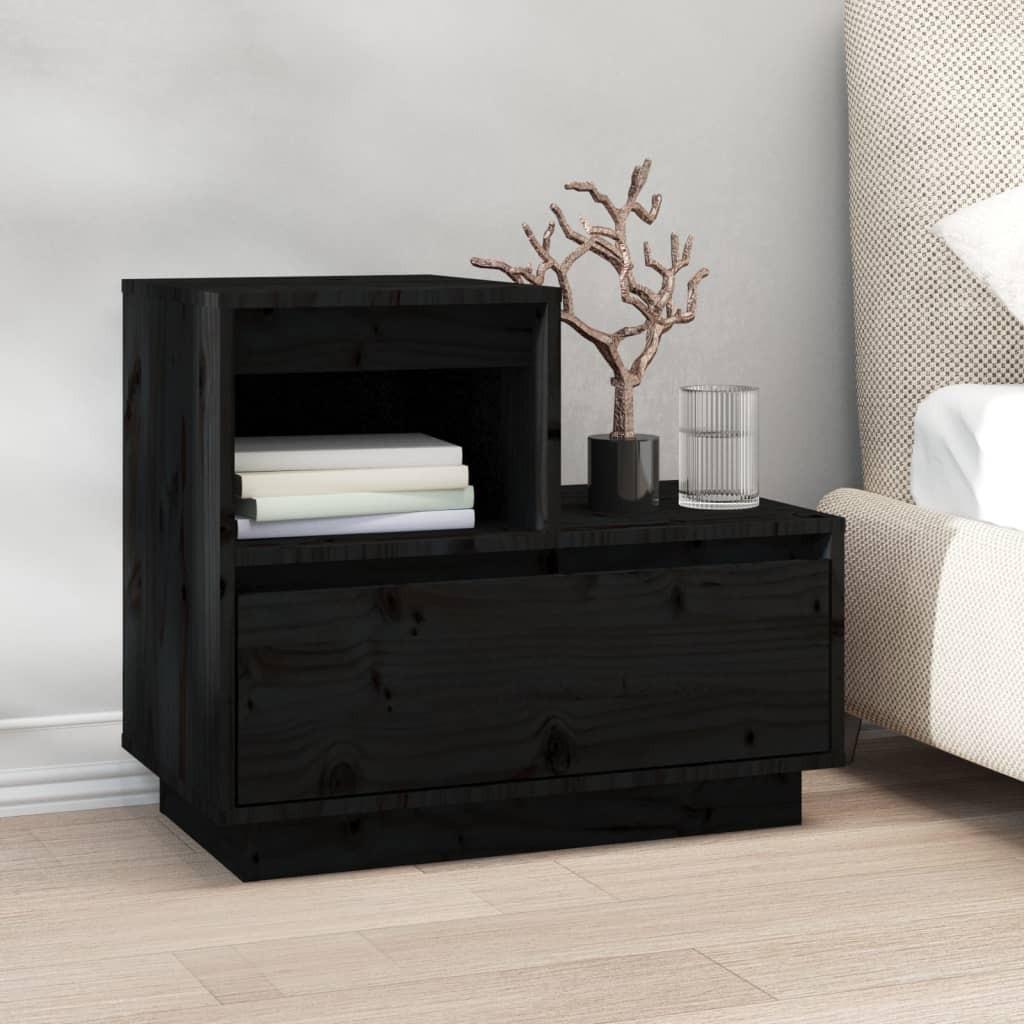 Sengebord 60x34x51 cm massivt fyrretræ sort