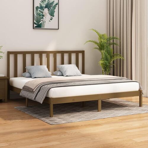Sengeramme 200x200 cm massivt træ gyldenbrun