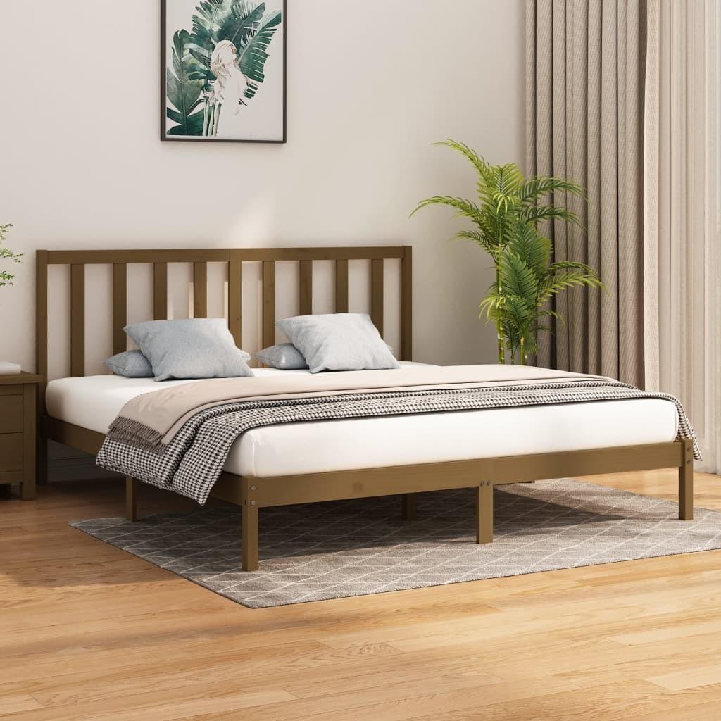 Sengeramme 200x200 cm massivt træ gyldenbrun