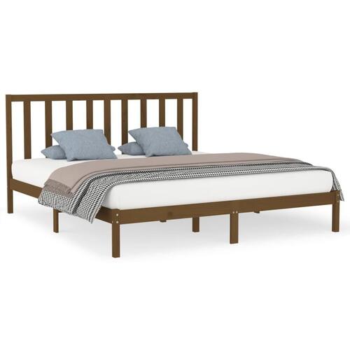 Sengeramme 200x200 cm massivt træ gyldenbrun