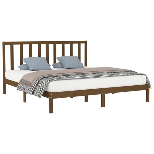 Sengeramme 200x200 cm massivt træ gyldenbrun