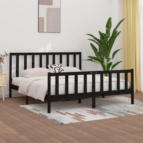 Sengeramme 200x200 cm massivt træ sort
