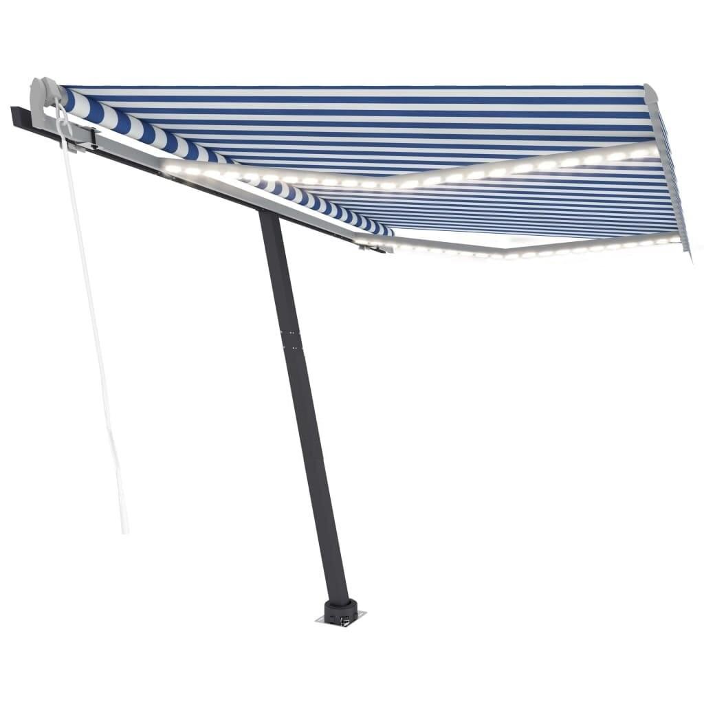 Markise m. LED-lys+vindsensor 300x250 cm automatisk blå/hvid