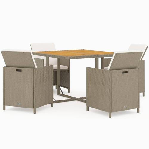Spisebordssæt til haven 5 dele med hynder polyrattan beige