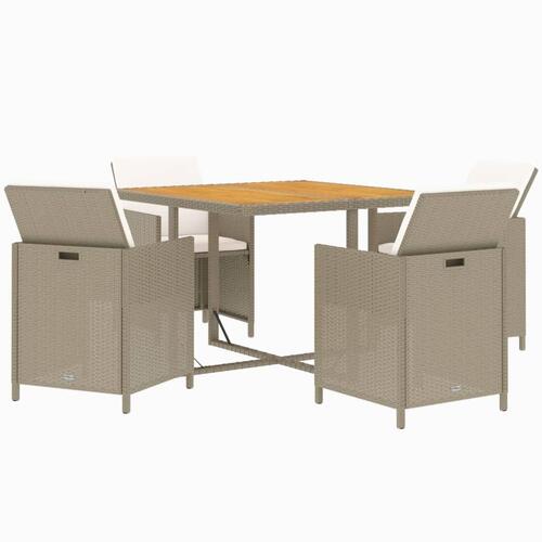 Spisebordssæt til haven 5 dele med hynder polyrattan beige