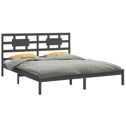 Sengeramme 200x200 cm massivt træ grå