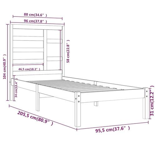 Sengeramme 90x200 cm massivt træ hvid