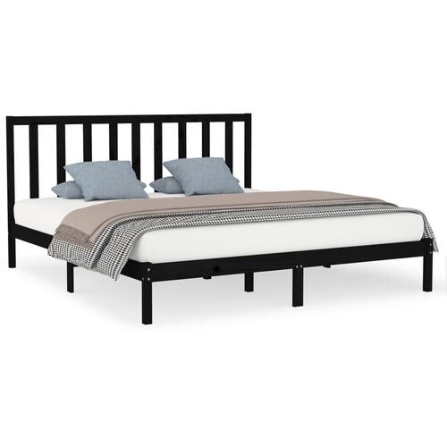 Sengestel 180x200 cm Super King massivt fyrretræ sort