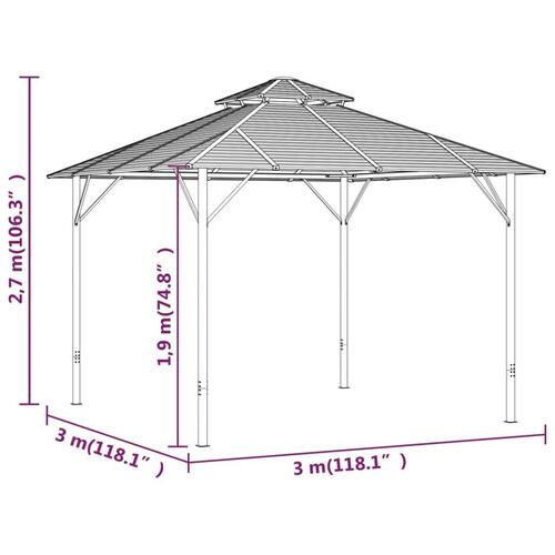 Pavillon med dobbelt tag 3x3 m antracitgrå