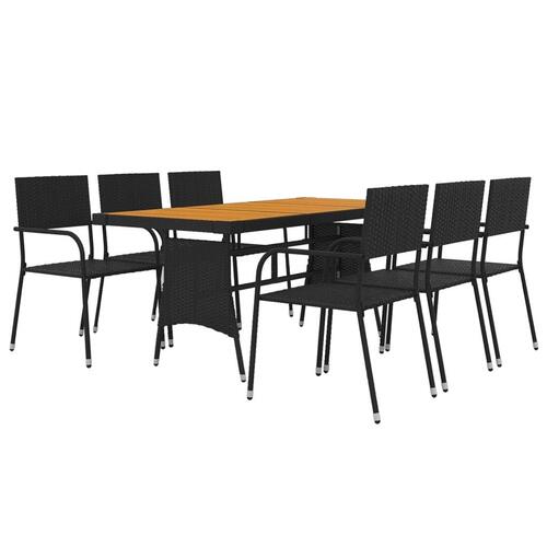 Spisebordssæt til haven 7 dele polyrattan sort