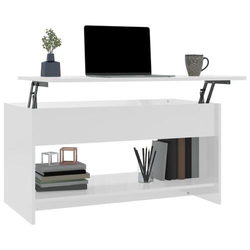 Sofabord 102x50x52,5 cm konstrueret træ hvid højglans