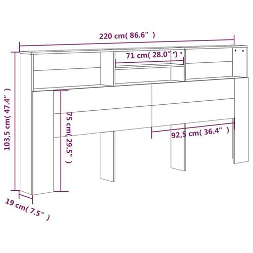 Sengegavl med opbevaring 220x19x103,5 cm betongrå