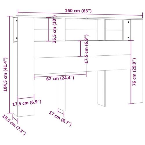 Sengegavl med opbevaring 160x18,5x104,5 cm betongrå