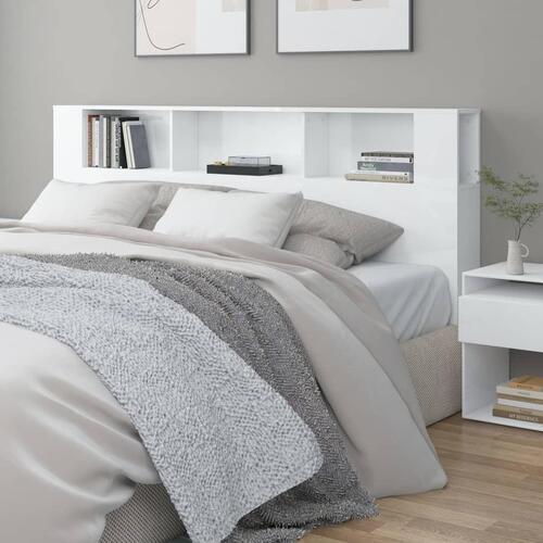 Sengegavl med opbevaring 200x18,5x104,5 cm hvid højglans