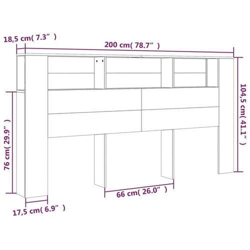 Sengegavl med opbevaring 200x18,5x104,5 cm hvid højglans