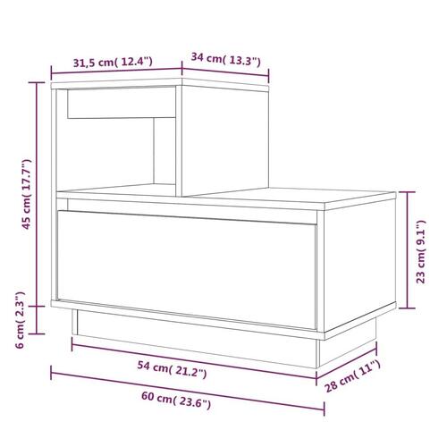 Sengebord 60x34x51 cm massivt fyrretræ hvid