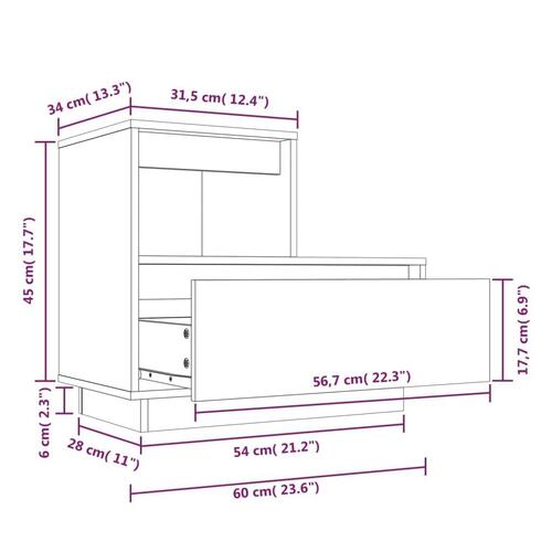 Sengebord 60x34x51 cm massivt fyrretræ hvid