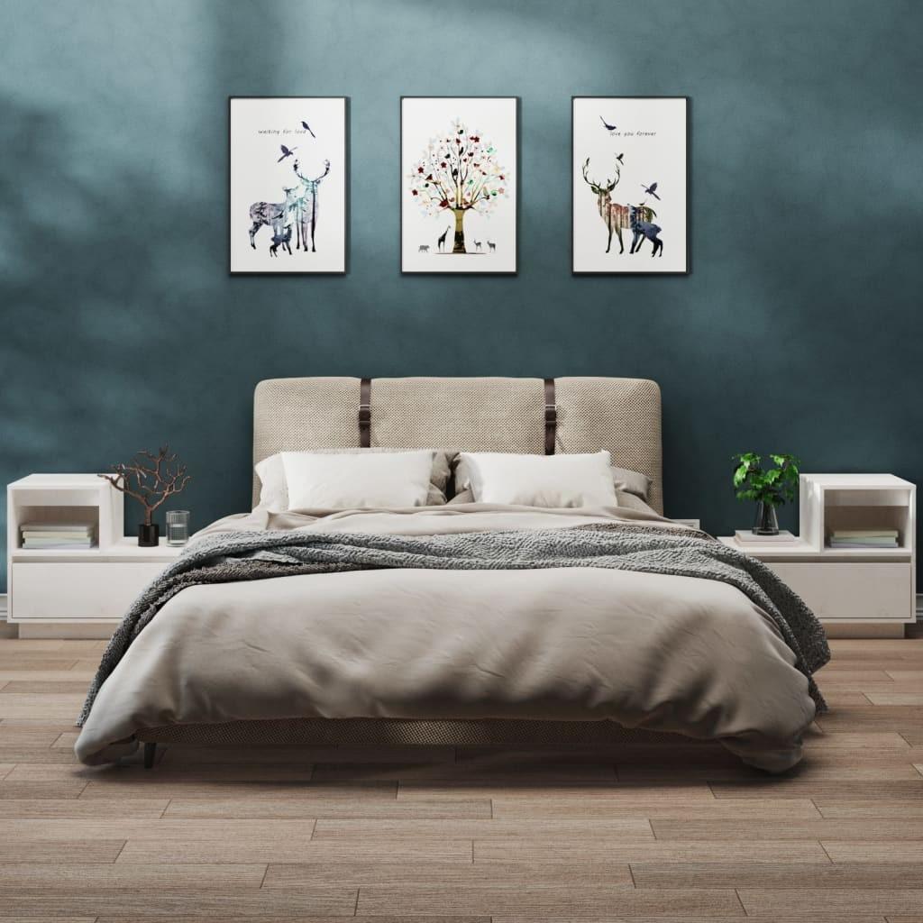 Sengeborde 2 stk. 60x34x51 cm massivt fyrretræ hvid
