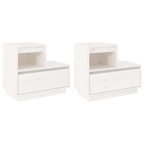 Sengeborde 2 stk. 60x34x51 cm massivt fyrretræ hvid