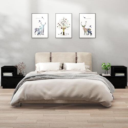 Sengeborde 2 stk. 60x34x51 cm massivt fyrretræ sort