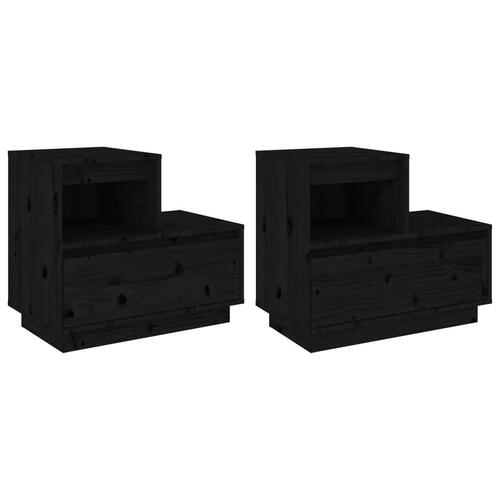 Sengeborde 2 stk. 60x34x51 cm massivt fyrretræ sort