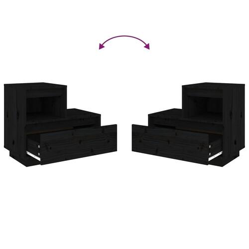 Sengeborde 2 stk. 60x34x51 cm massivt fyrretræ sort