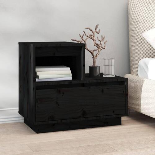 Sengeborde 2 stk. 60x34x51 cm massivt fyrretræ sort