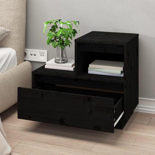 Sengeborde 2 stk. 60x34x51 cm massivt fyrretræ sort