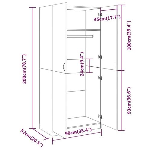 Klædeskab 90x52x200 cm konstrueret træ brun egetræsfarve