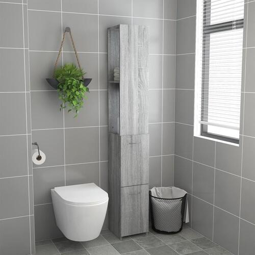 Badeværelsesskab 25x26,5x170 cm konstrueret træ grå sonoma-eg