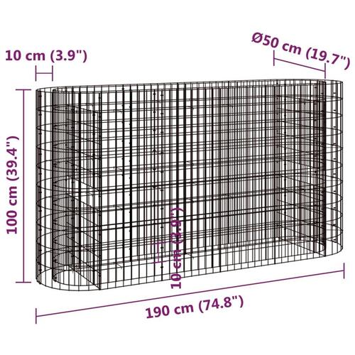 Gabion-højbed 190x50x100 cm galvaniseret jern