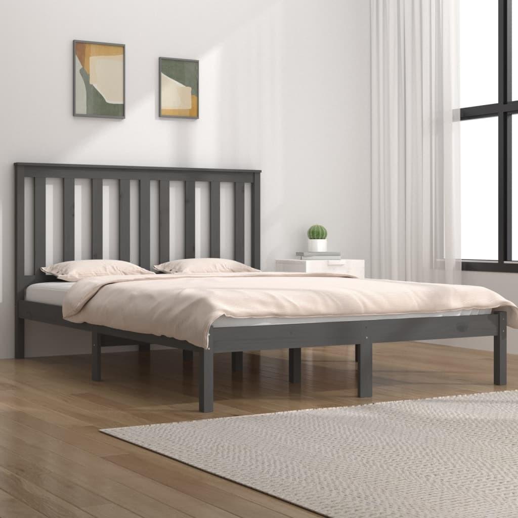 Sengeramme 200x200 cm massivt fyrretræ grå