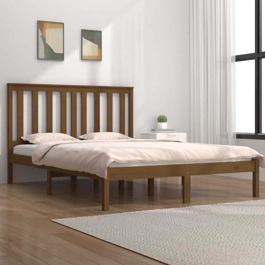 Sengeramme 200x200 cm massivt fyrretræ gyldenbrun