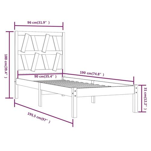 Sengeramme 90x190 cm Single massivt fyrretræ hvid