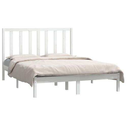 Sengeramme uden madras 135x190 cm massivt fyrretræ hvid