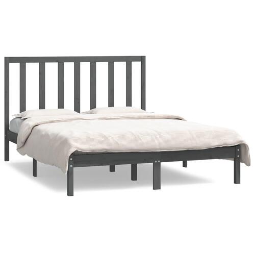 Sengestel 135x190 cm Double massivt fyrretræ grå