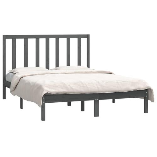 Sengestel 135x190 cm Double massivt fyrretræ grå
