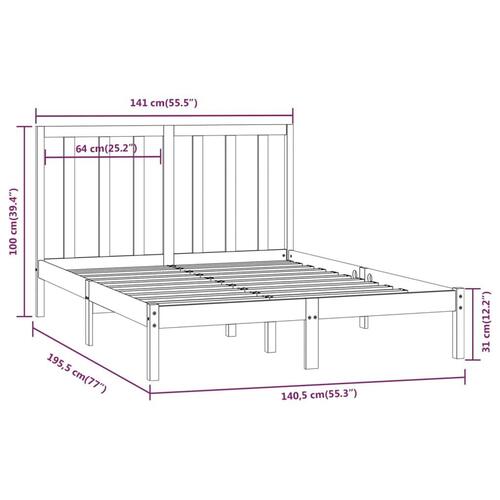 Sengestel 135x190 cm Double massivt fyrretræ grå