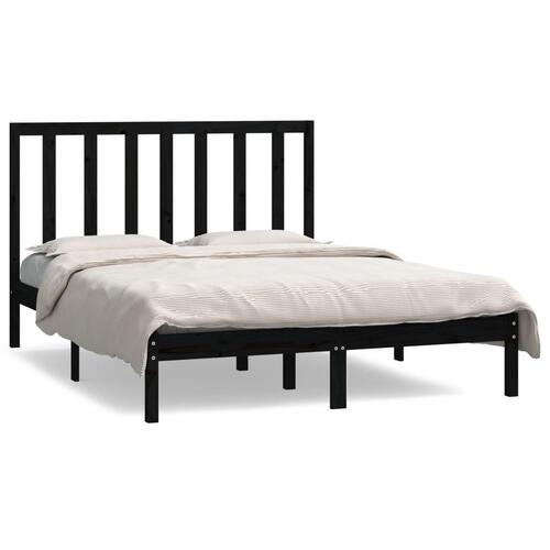 Sengeramme 135x190 cm Double massivt fyrretræ sort