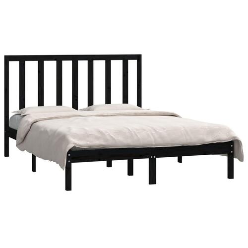 Sengeramme 135x190 cm Double massivt fyrretræ sort