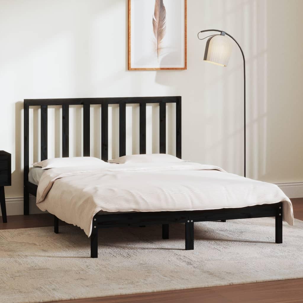 Sengeramme 140x190 cm massivt fyrretræ sort