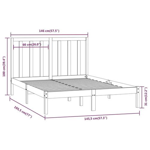 Sengeramme 140x190 cm massivt fyrretræ sort