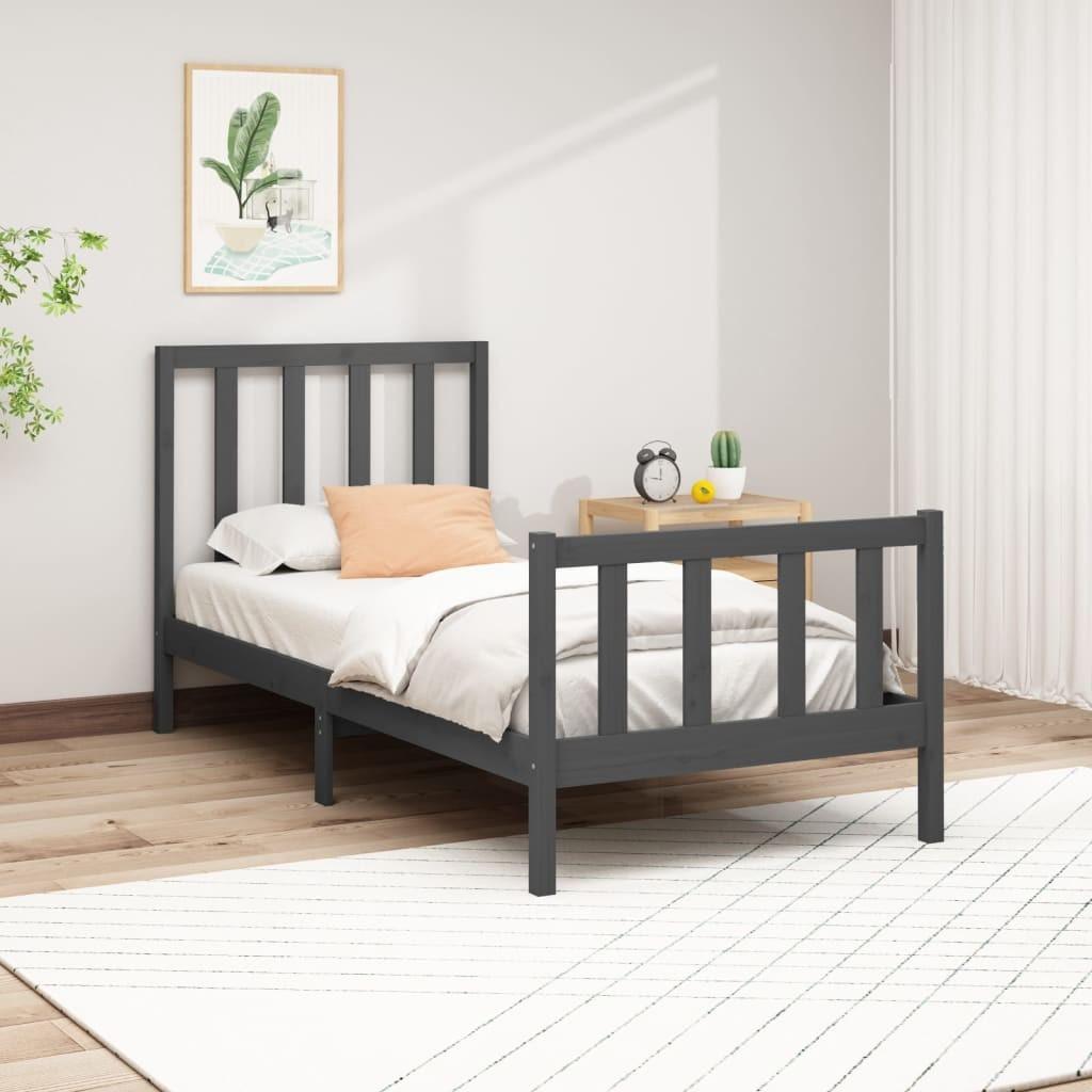 Sengeramme 90x200 cm massivt fyrretræ grå