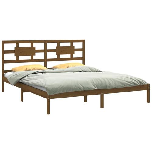 Sengeramme 200x200 cm massivt træ gyldenbrun