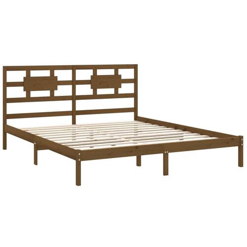Sengeramme 200x200 cm massivt træ gyldenbrun