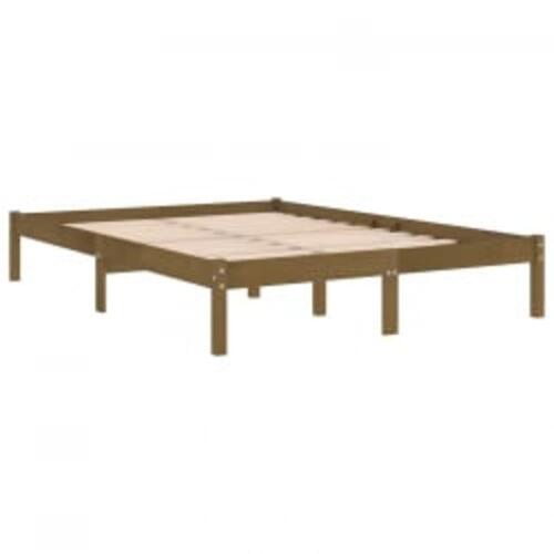 Sengeramme 200x200 cm massivt træ gyldenbrun